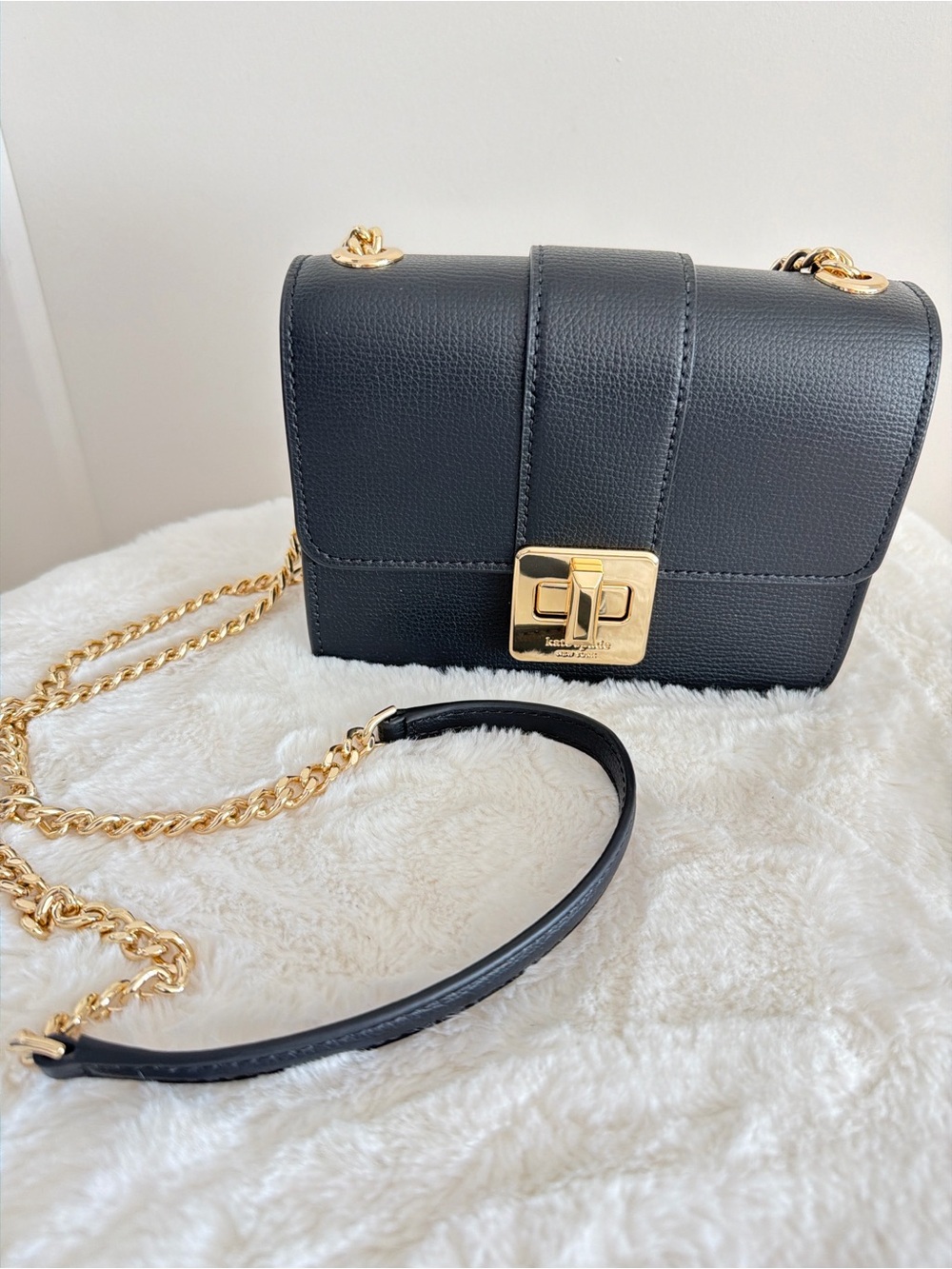 kate spade Black Leather Crossbody with Gold Hardware